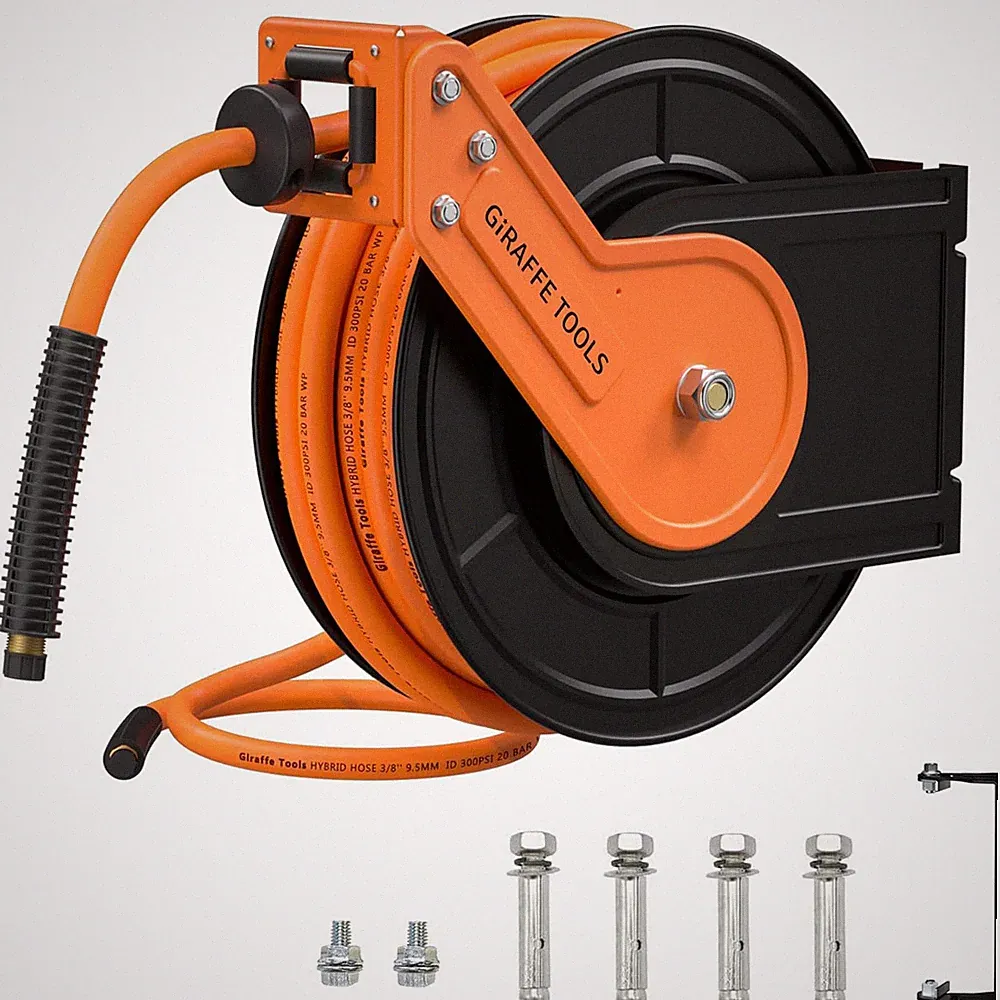 Giraffe Tools 50FT Retractable Air Hose Reel Air Compressor Hose Reel 300 PSI